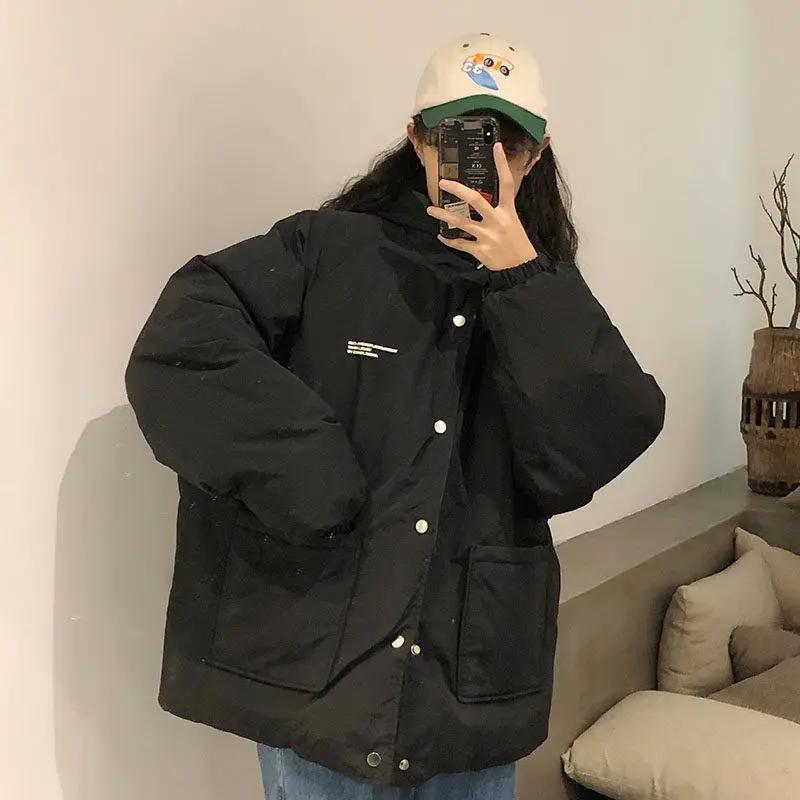 冬季加厚双面穿工装羽绒服女ins原宿风韩版宽松保暖羽绒服学