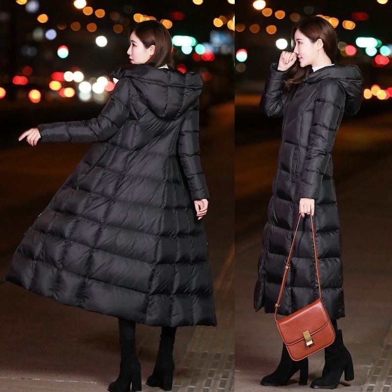 冬季新款新款清仓羽绒服女士加长款过膝羽绒服女装韩版连帽修身