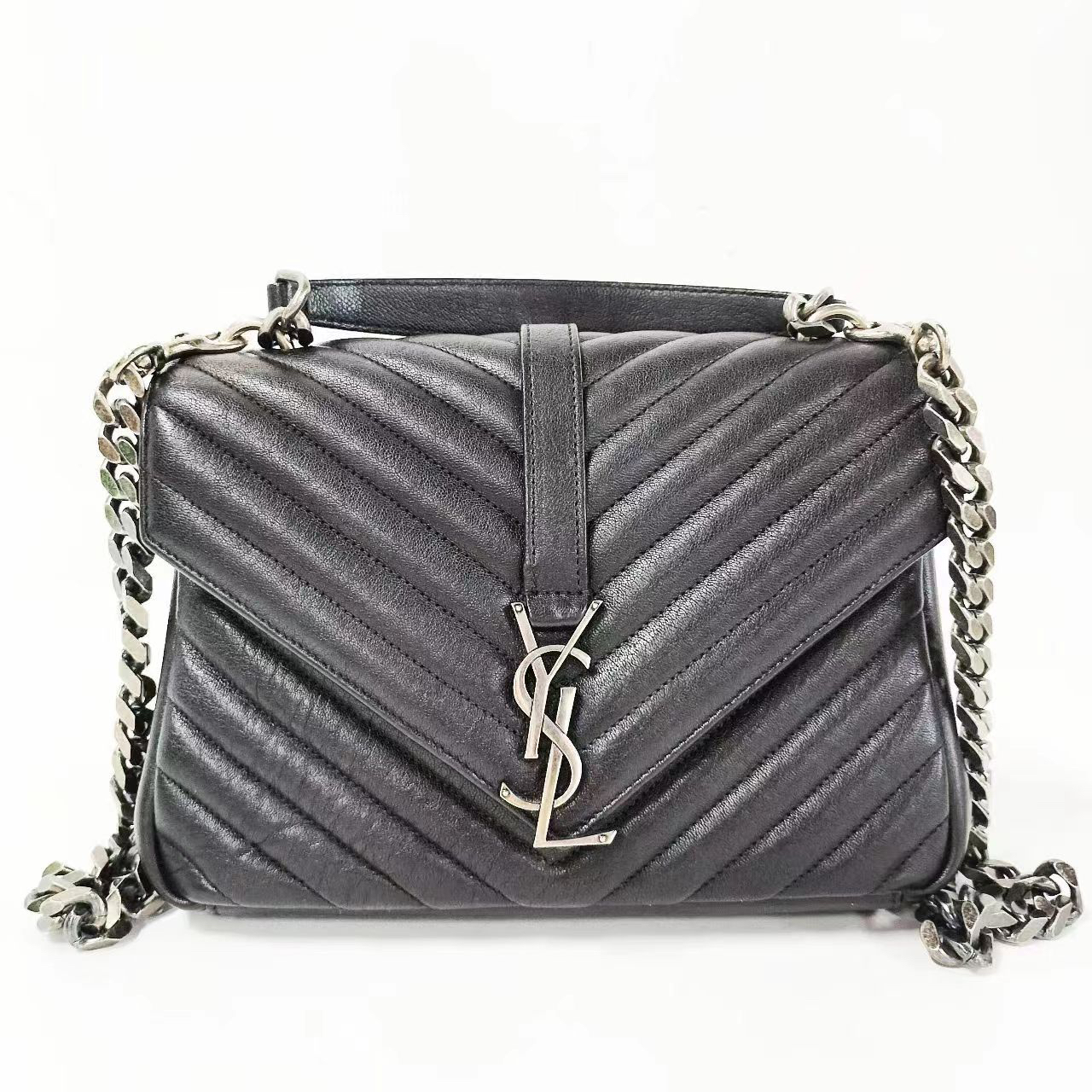 99新 YSL/圣罗兰 拆单黑色中号信封单肩包翻盖口盖包菱格