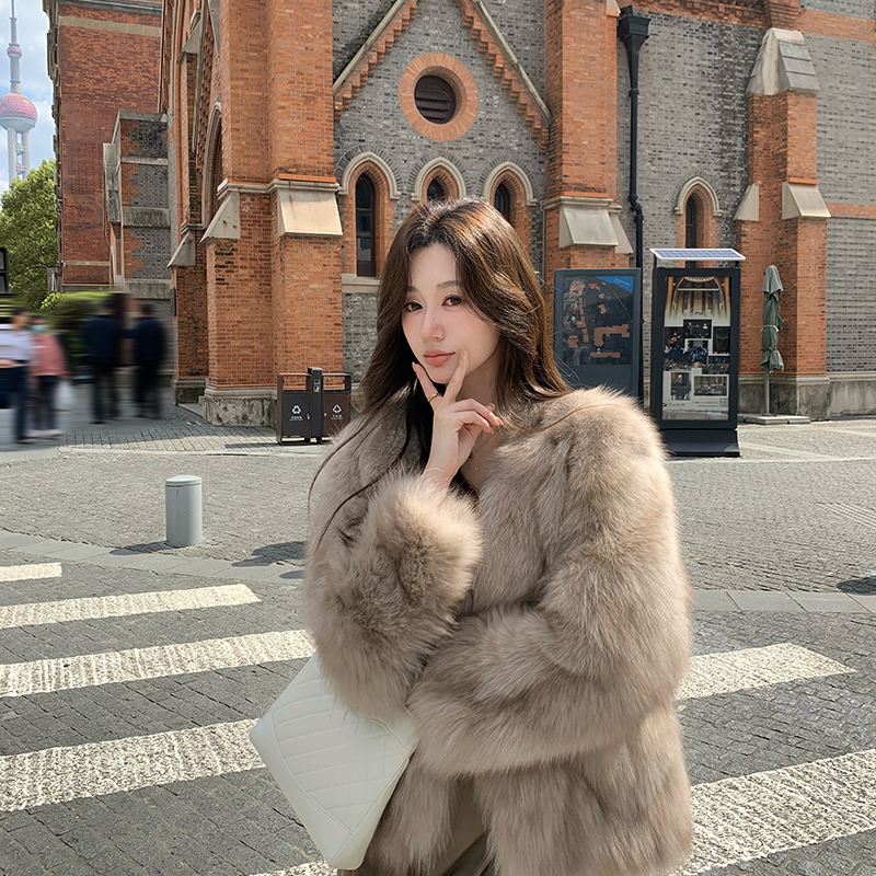 1987 fur"松茶可颂"狐狸毛皮草皮毛一体女年轻款真毛毛外套大衣冬