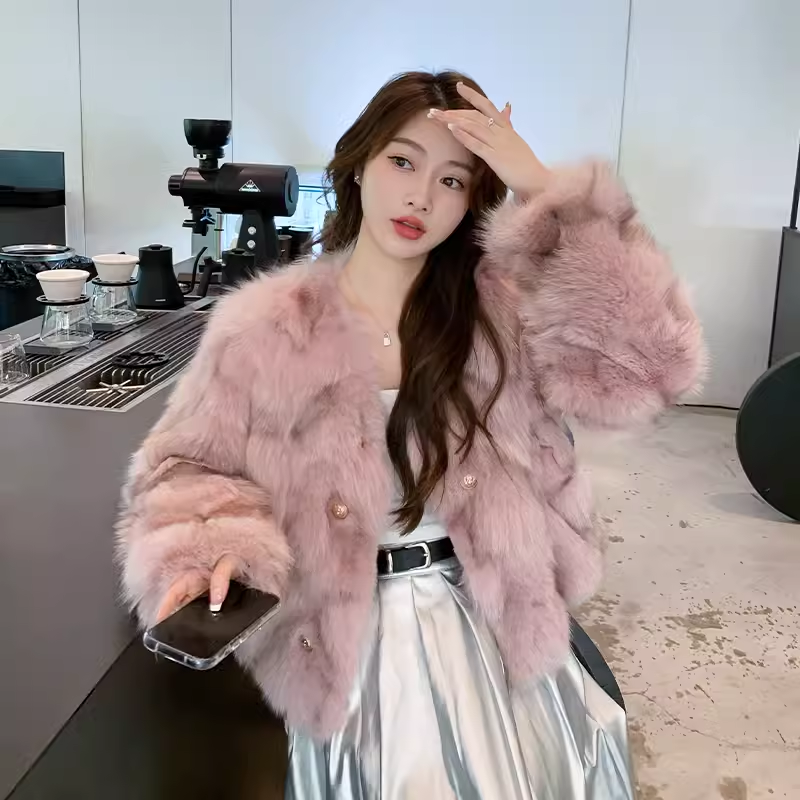 1987 fur2025年新款狐狸毛皮草外套女年轻短款小个子毛毛大衣冬季