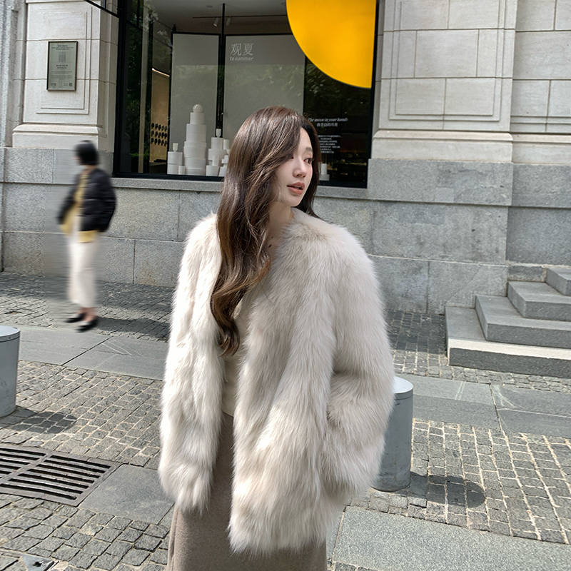 1987 fur"云朵慕斯"狐狸毛皮草女中长年轻款极简毛毛外套大衣冬季