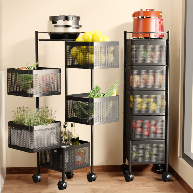 旋转置物架厨房家用多功能收纳落地多层免安装水果蔬菜篮子收纳架