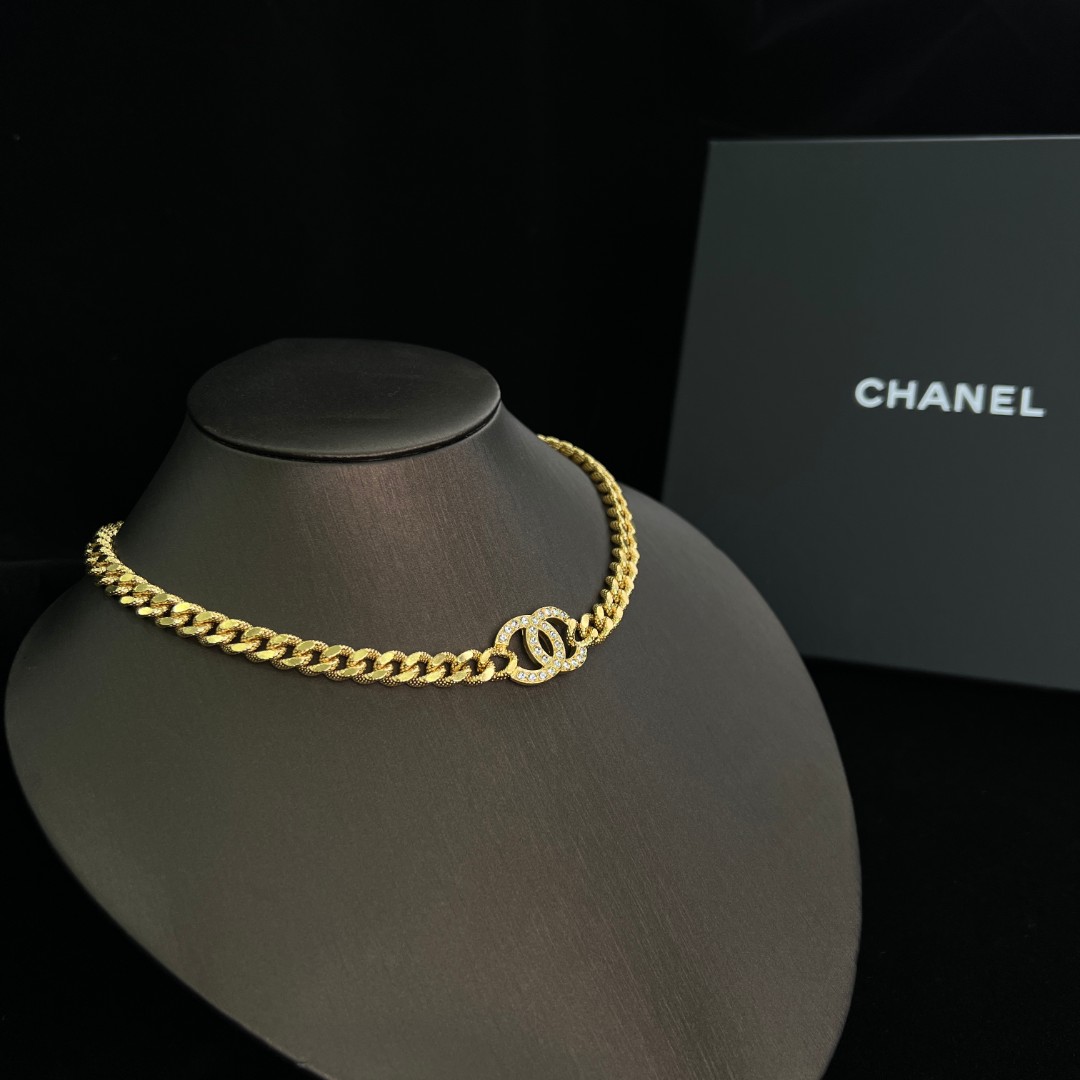 未使用 Chanel/香奈儿 经典双C 金色满钻 链条 项链 S4999
