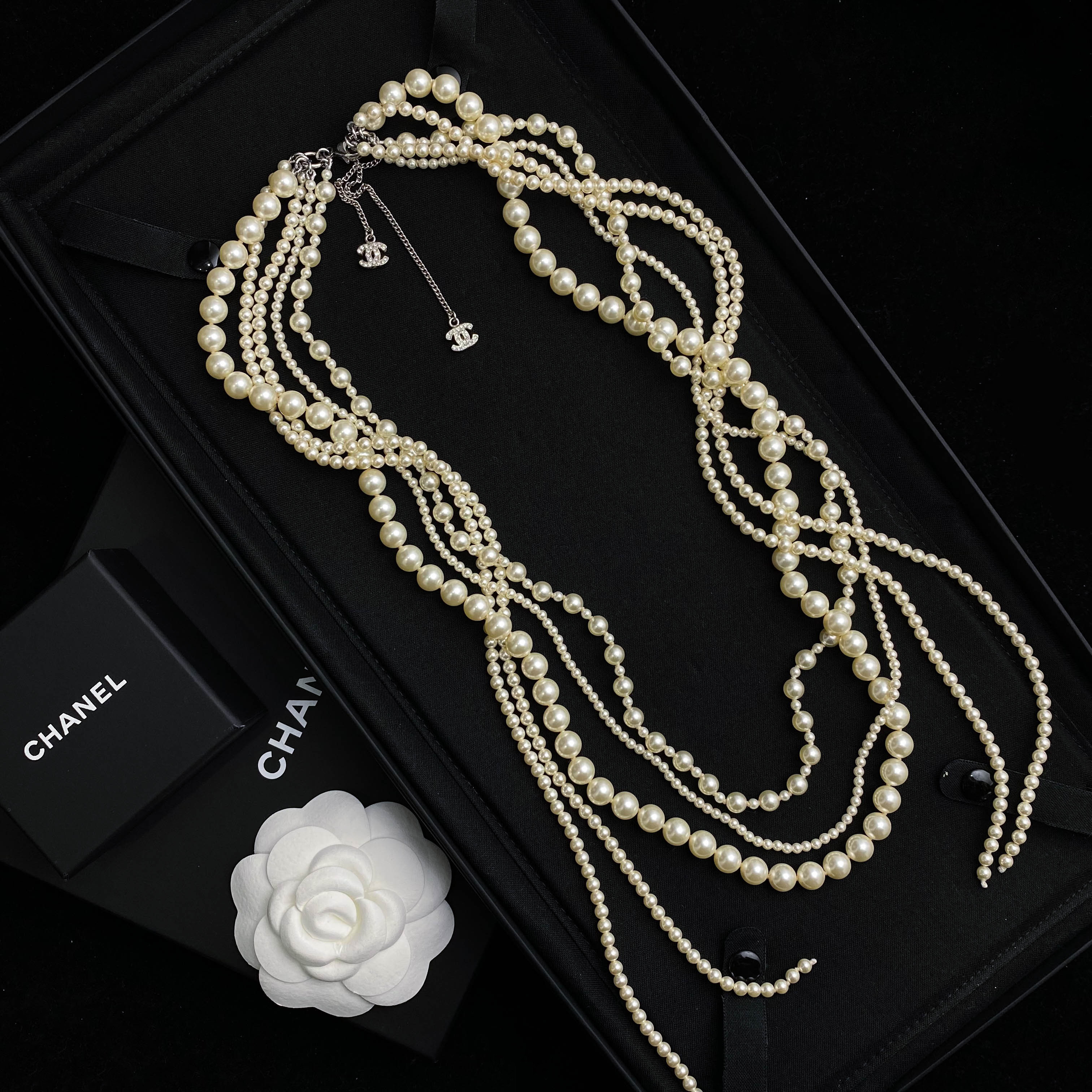 全新未使用 Chanel/香奈儿 经典双C珍珠手工多层项链双层S2612