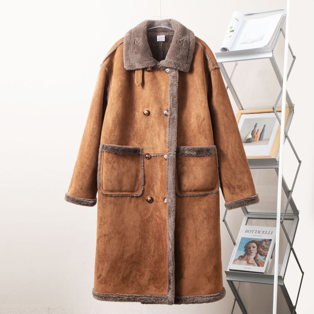 GXR-时尚复古外套美拉德风皮毛一体大衣中长款冬季加厚保暖2311