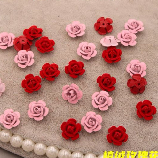 玖阁家1.5cm植绒玫瑰花手工diy古风发饰头花瓶摆件装饰材料配件