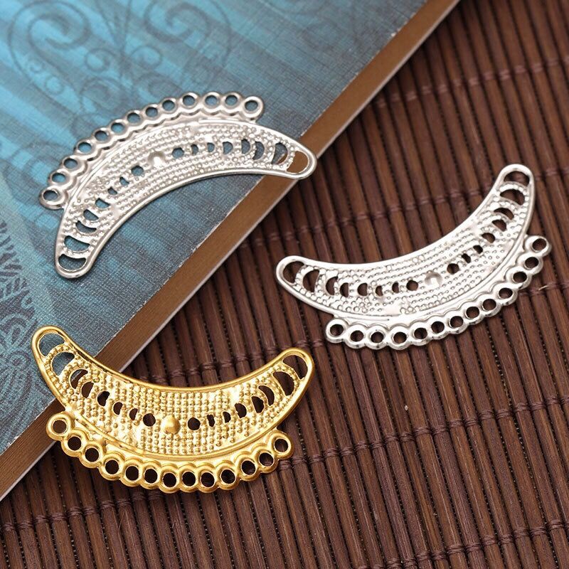 玖阁家和风月牙带孔吊坠片 金色银色古风合金diy材料发饰