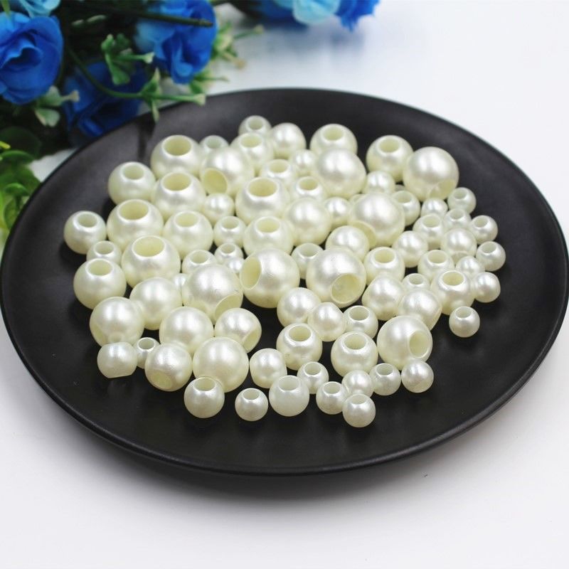 大孔米白色ABS直孔仿珍珠子穿皮筋辅料大珍珠饰品配件穿孔diy散珠