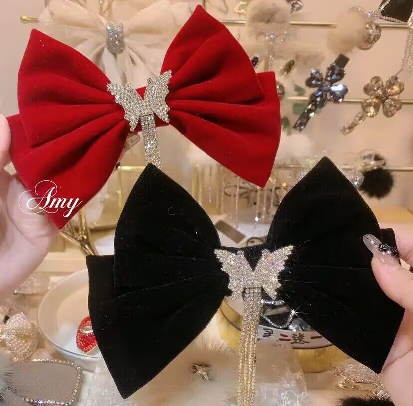 玖阁家新品发饰手工DIY蝴蝶流苏水钻链条发夹配件材料