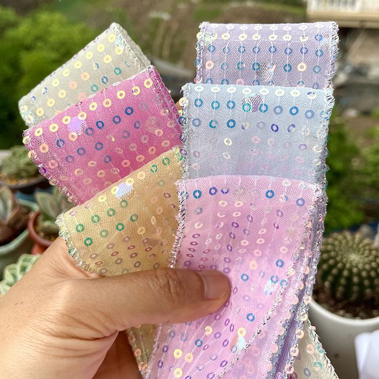 玖阁家新款宽5厘米亮片拷边带子儿童公主发饰蝴蝶结材料配件