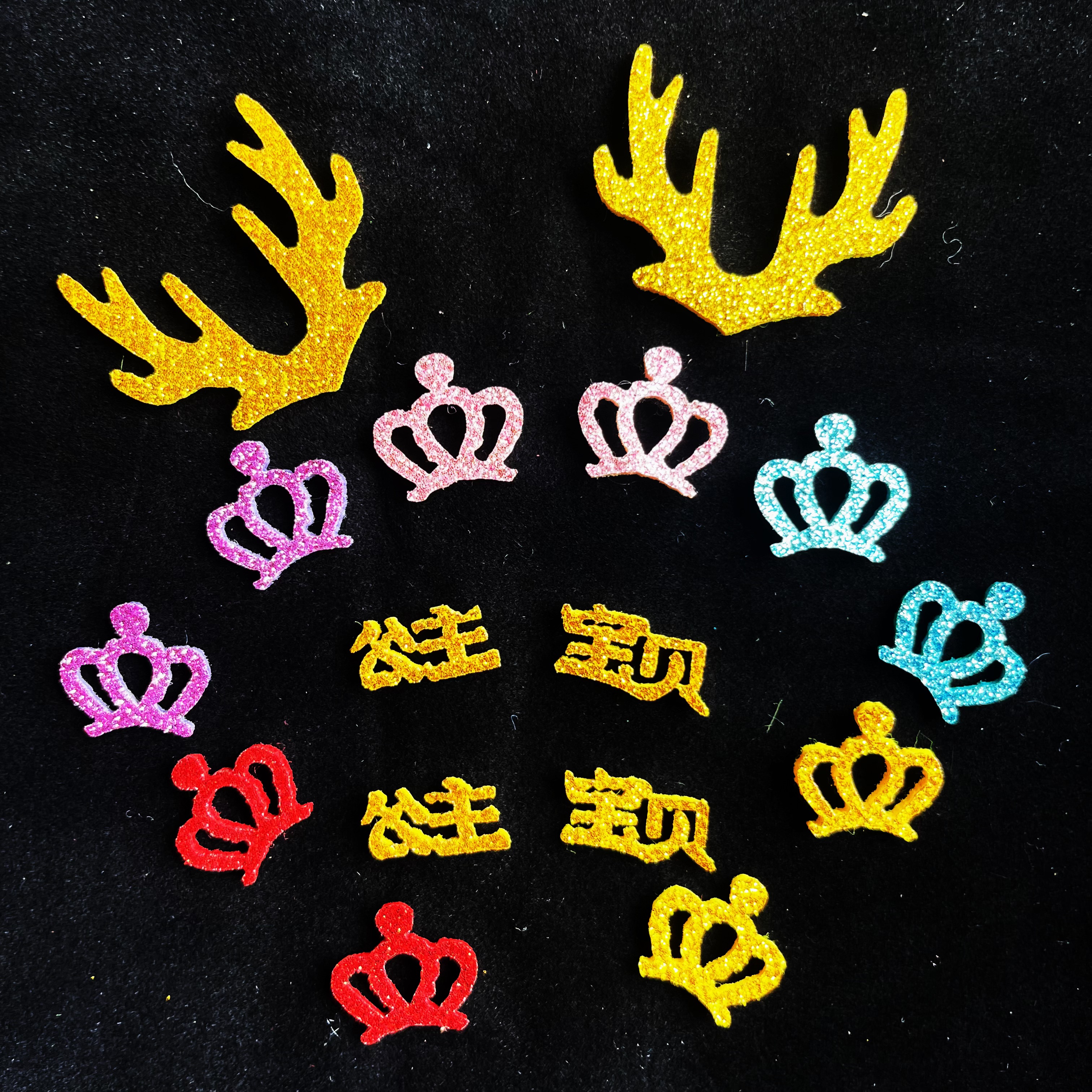 50/100个装公主宝贝鹿角闪粉diy古风儿童新年对夹发夹毛毡配件