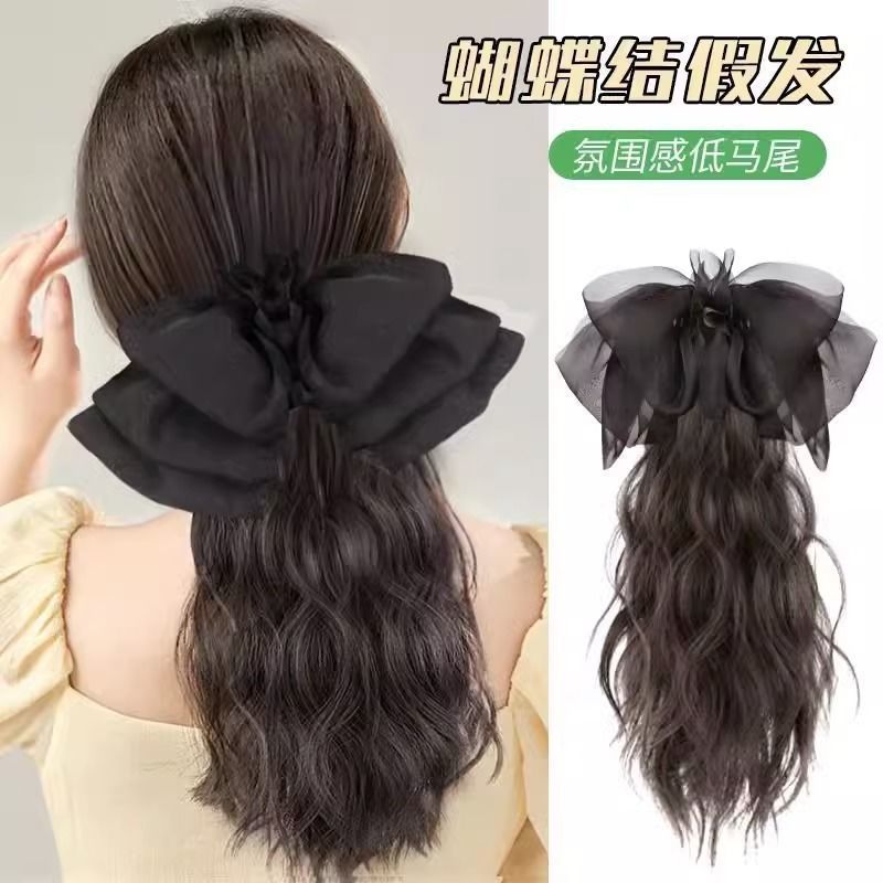 爆款马尾假发女蝴蝶结抓夹自然蓬松仿真发卷发假辫子长发气质网红