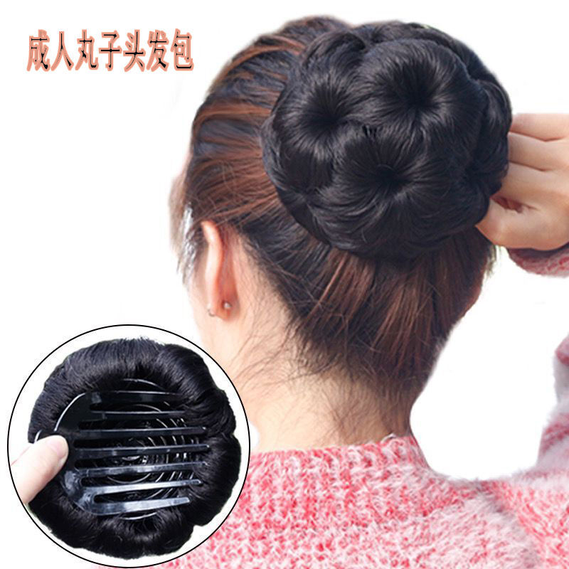 成人假发女发包盘发花苞抓夹丸子头盘发器发饰发圈仿真假发九朵花