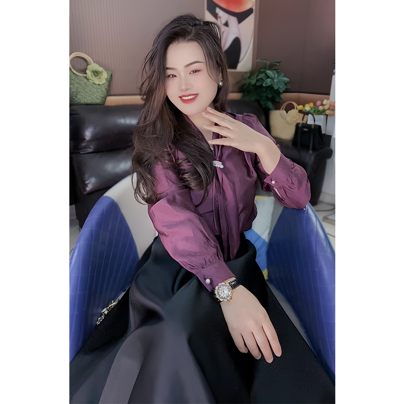 秋款女装2024年新款高级感抗皱醋酸缎衬衫女设计感小众雪纺衫上衣