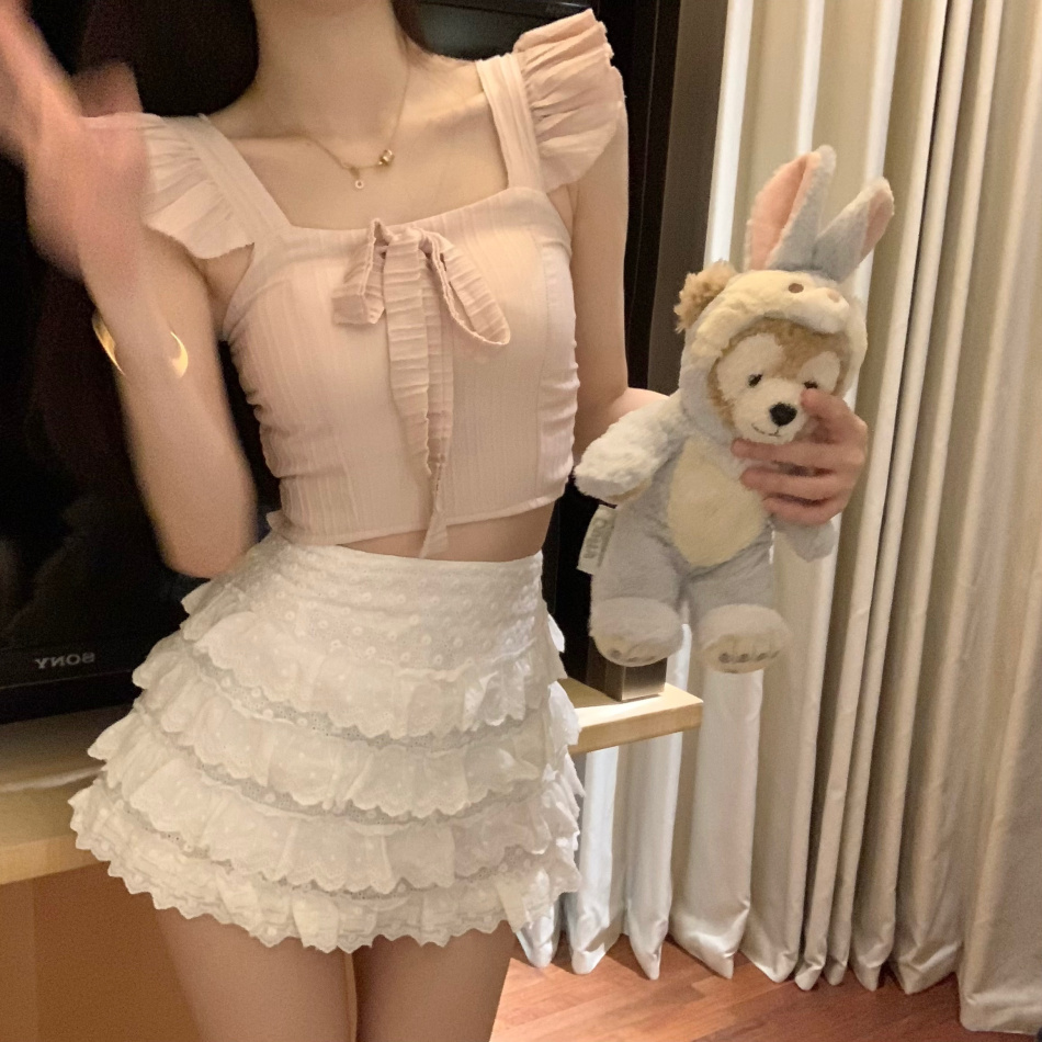 白色多层花边半身裙防走光裙裤小个子a字短裙高腰蓬蓬蛋糕裙子夏