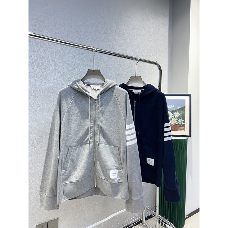 全新未使用Thom Browne 4杠白色针织条纹男士连帽拉链衫卫衣外套