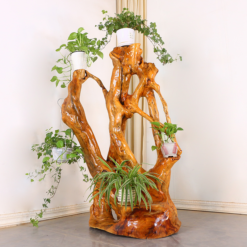 根雕花架实木天然树根树头根艺盆景架天然随形客厅树桩摆件HC3975