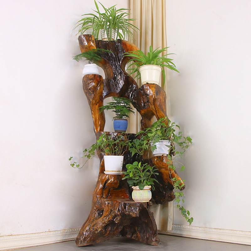 根雕花架树根天然实木阳台多层花架室内原木客厅根艺花盆架GL3921