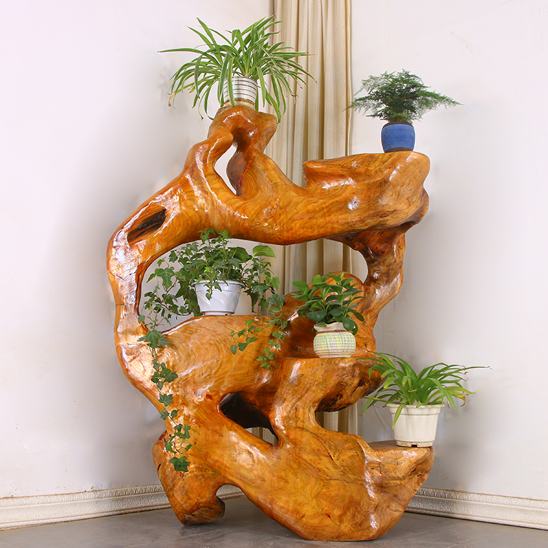 根雕花架实木天然树根树头原木天然随形客厅花盆架底座摆件MH6368