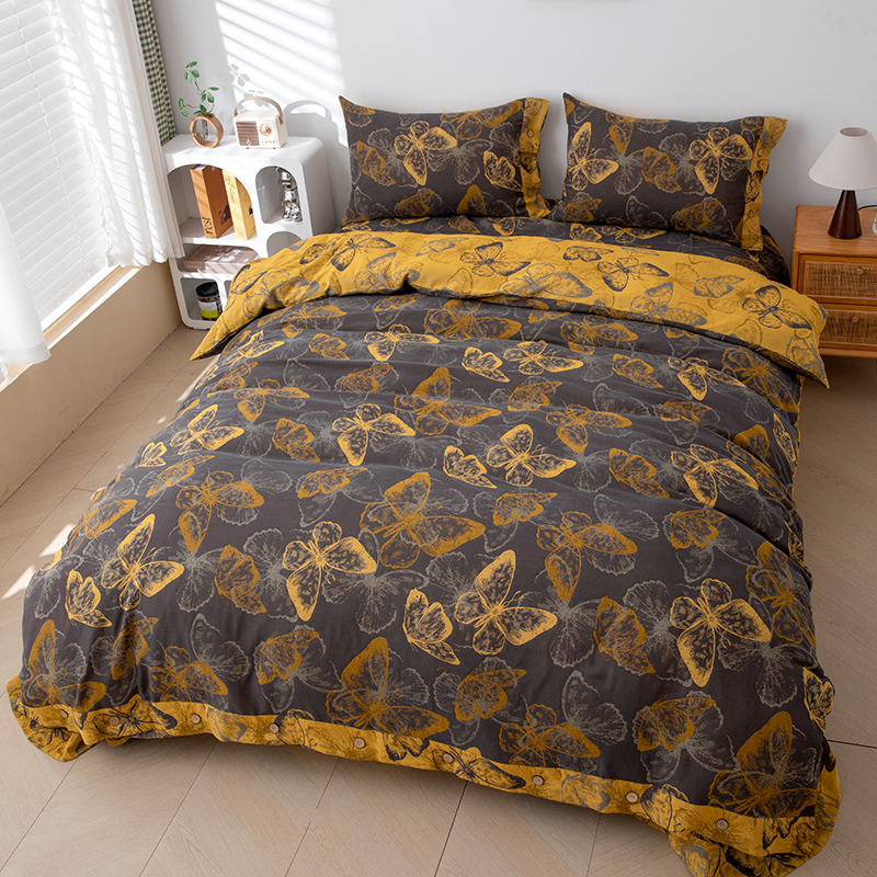 【黑金蝴蝶】被套有氧双层纱色织提花可水洗机洗被套柔软透气A类