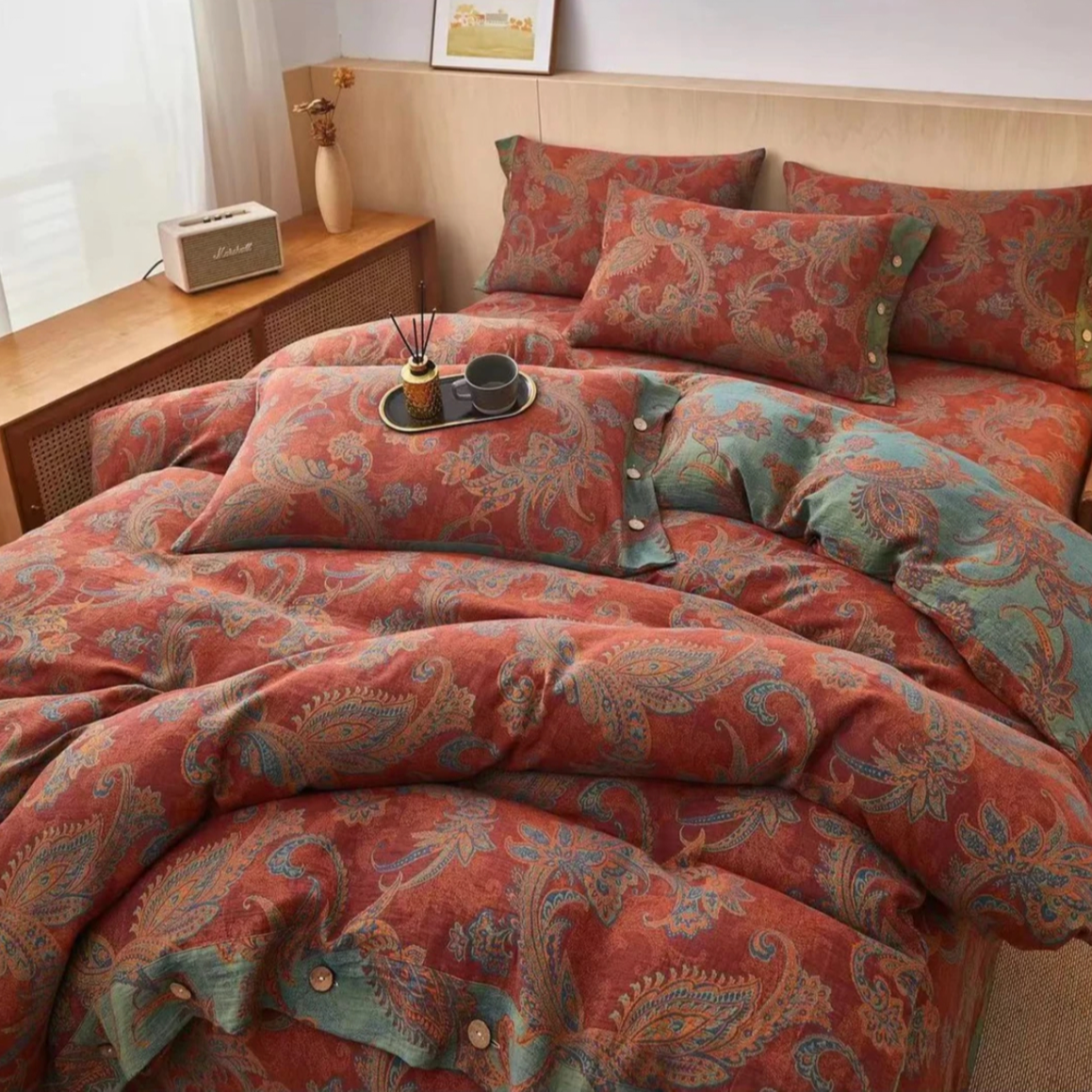 【凤尾】200*230纯棉有氧双层纱色织提花秋冬被子6斤左右