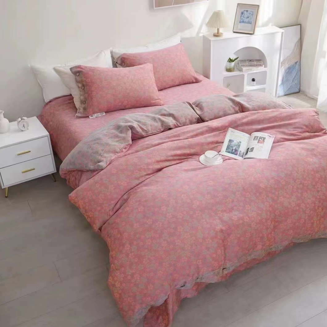 【浪漫樱花】床单纯棉有氧双层纱色织提花可水洗机洗床单柔软透气