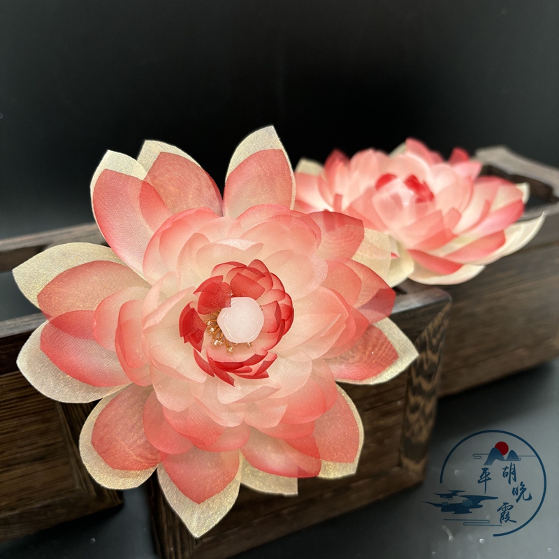 平湖晚霞古风饰品 真丝烫花 并蒂莲 双生套系