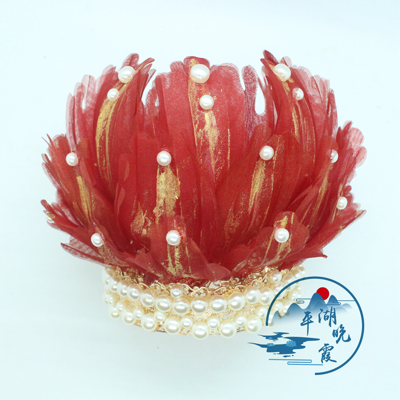 平湖晚霞古风饰品 真丝烫花 玉楼春莲花冠套系