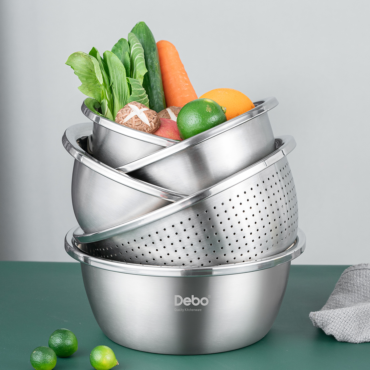 Debo德铂食品级不锈钢盆厨房多用盆滤水盆料理盆五件套