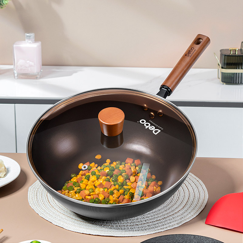 德铂西多夫家用炒菜锅无涂层铁锅耐磨防锈炒菜锅32CM