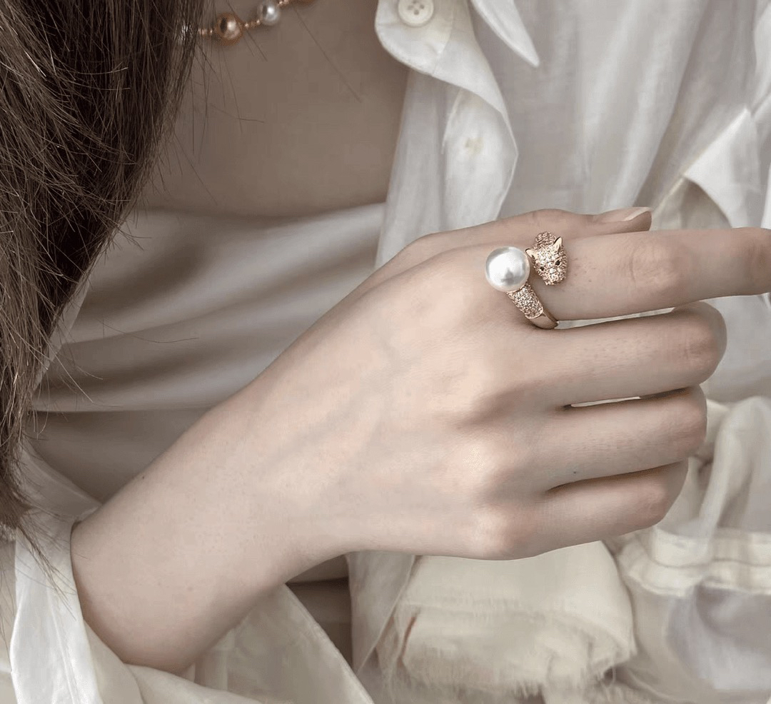 铜合金仿珍珠戒指 轻奢气质可调节戒指162