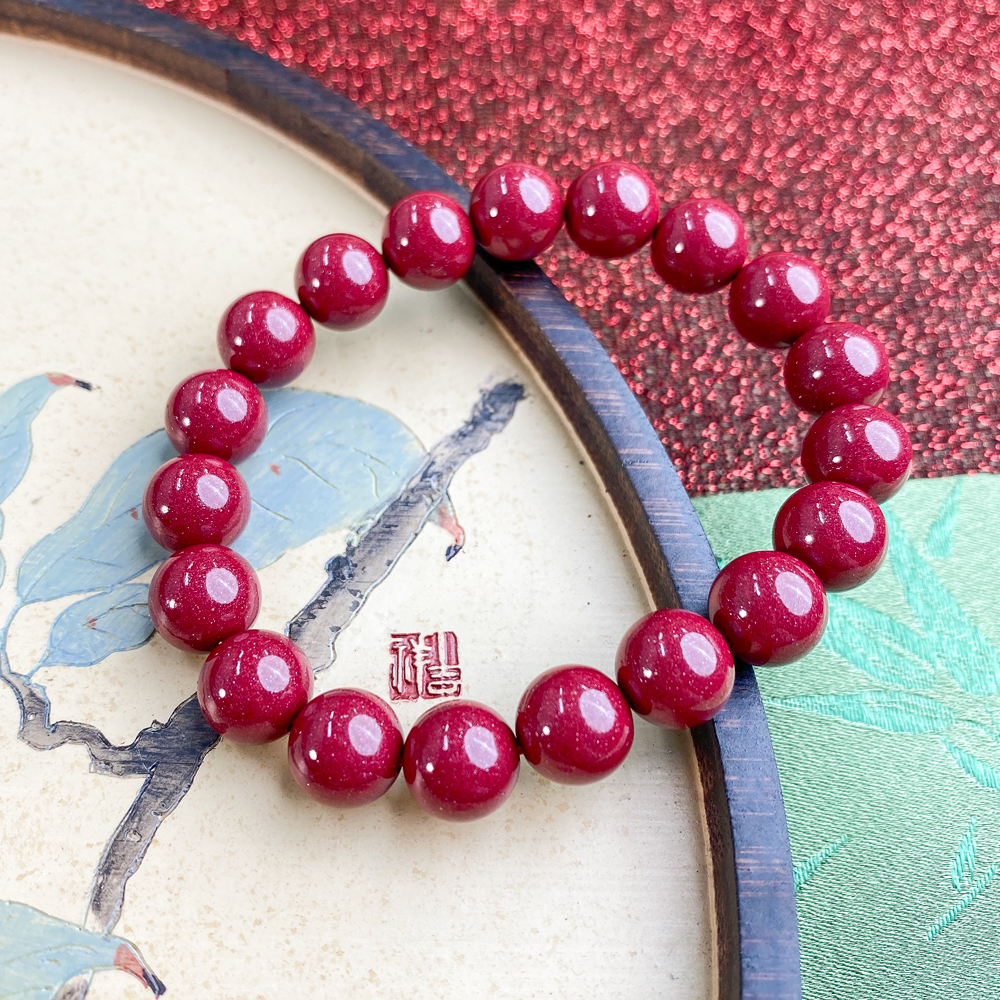 含辰砂工艺品紫金砂朱砂10mm保真保含量砂手串男女个性手链送人