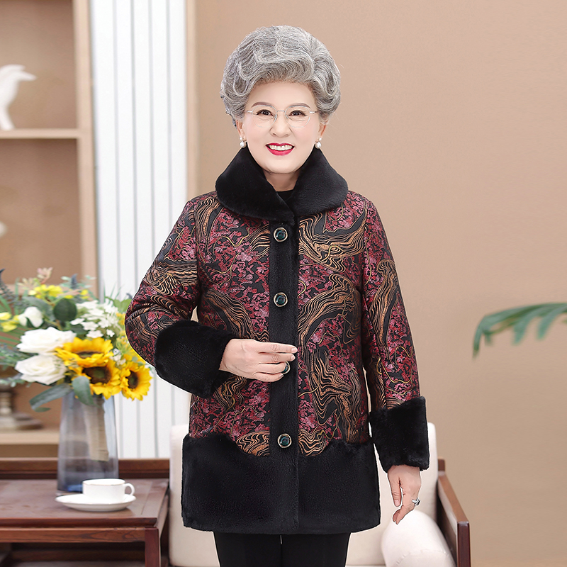 冬装老年人女翻领外套奶奶70-90岁妈妈棉袄加绒加厚