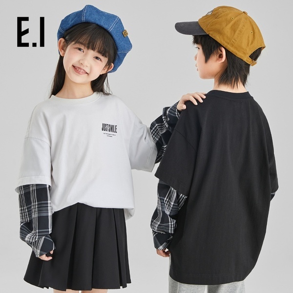 E.I男女童春装圆领长袖T恤假两件韩系D8231112218