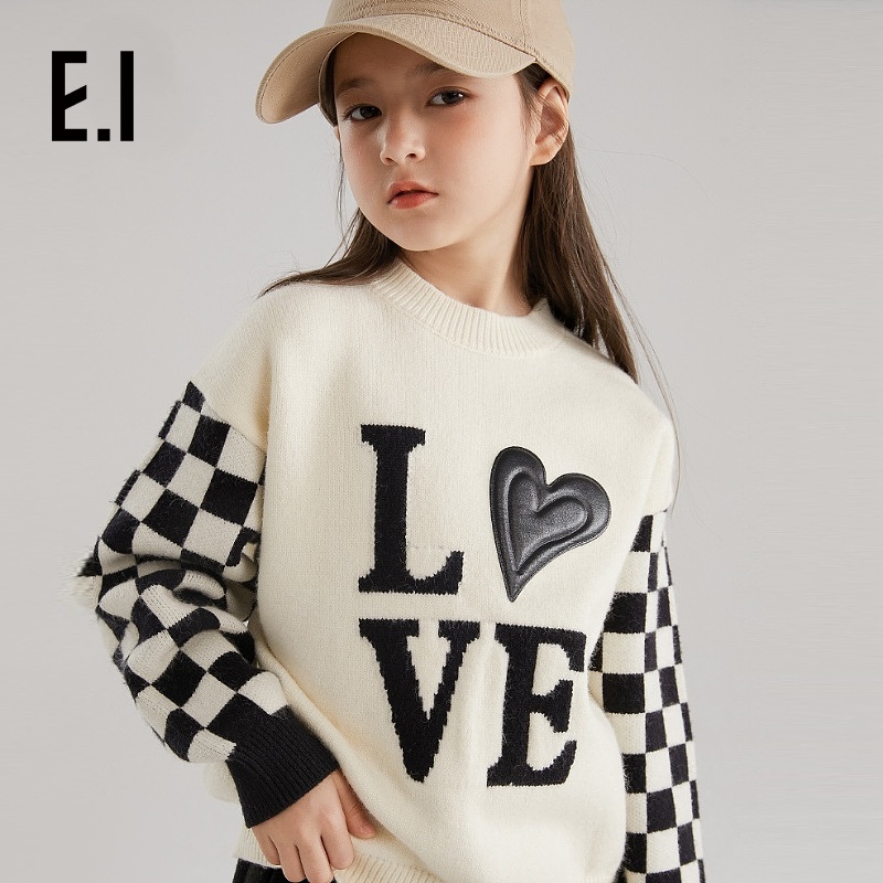 E.I童装儿童保暖毛衣冬装撞色拼接宽松针织衫D8234656763