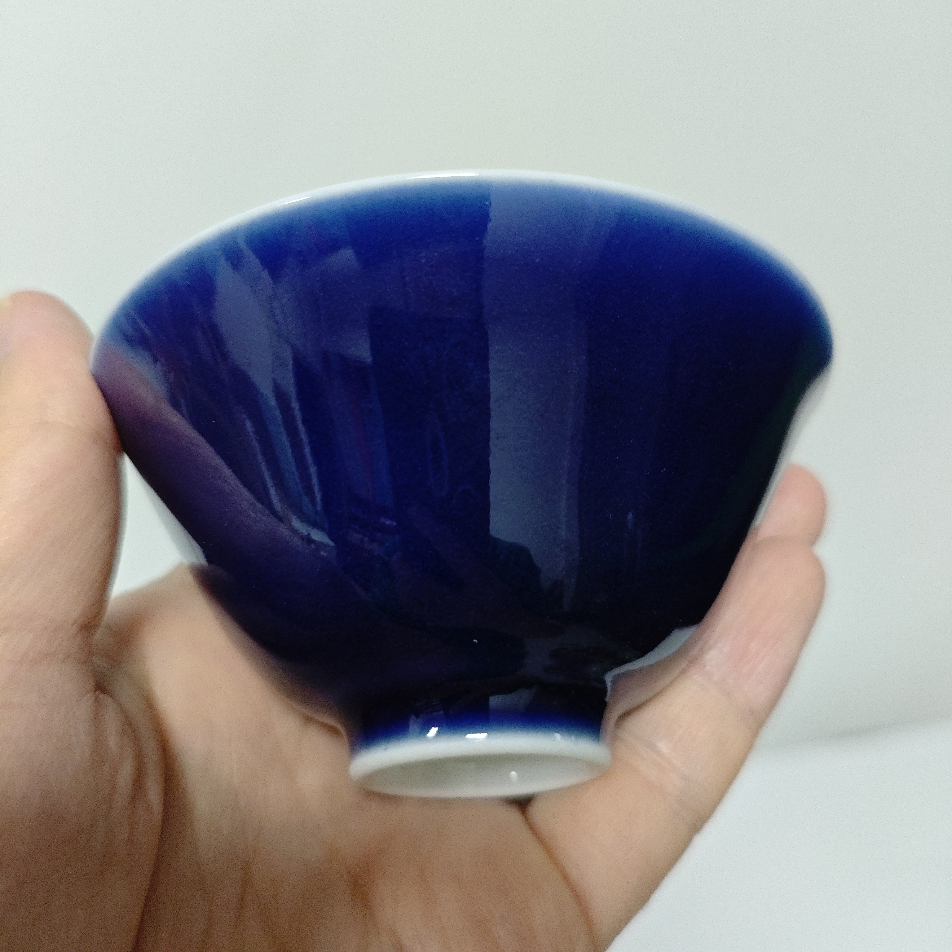 祭蓝釉斗笠盏品茗杯景德镇高温瓷