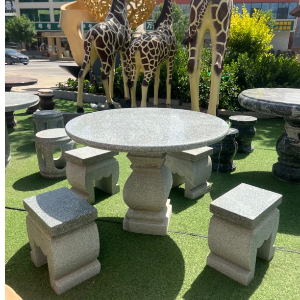 石桌石凳天然大理石圆桌椅户外庭院别墅花园一套园林公园石头桌子