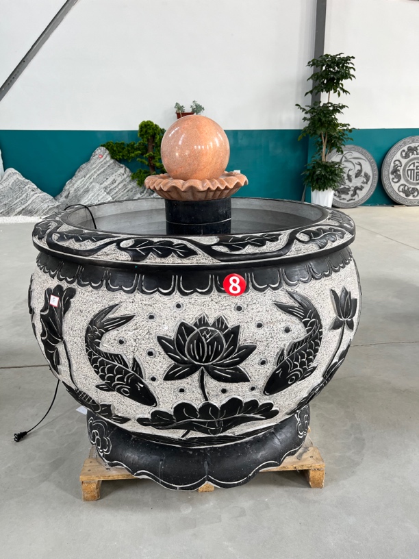 石雕鱼缸花盆青石水缸庭院摆件天然石材仿古荷花鱼缸石盆青石