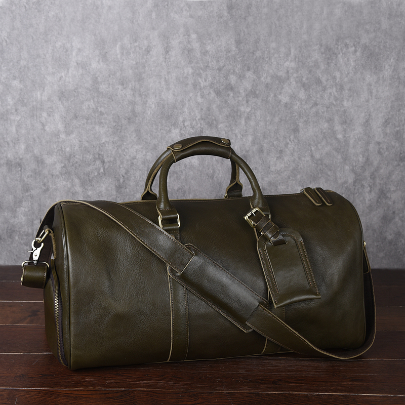 复古男士牛油果绿植鞣牛皮欧美大容量旅行袋出差男手提商务电脑包