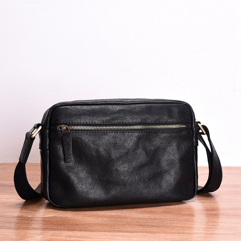 男士头层植鞣牛皮单肩包真皮斜挎包横款软皮挎包日系休闲男包包潮