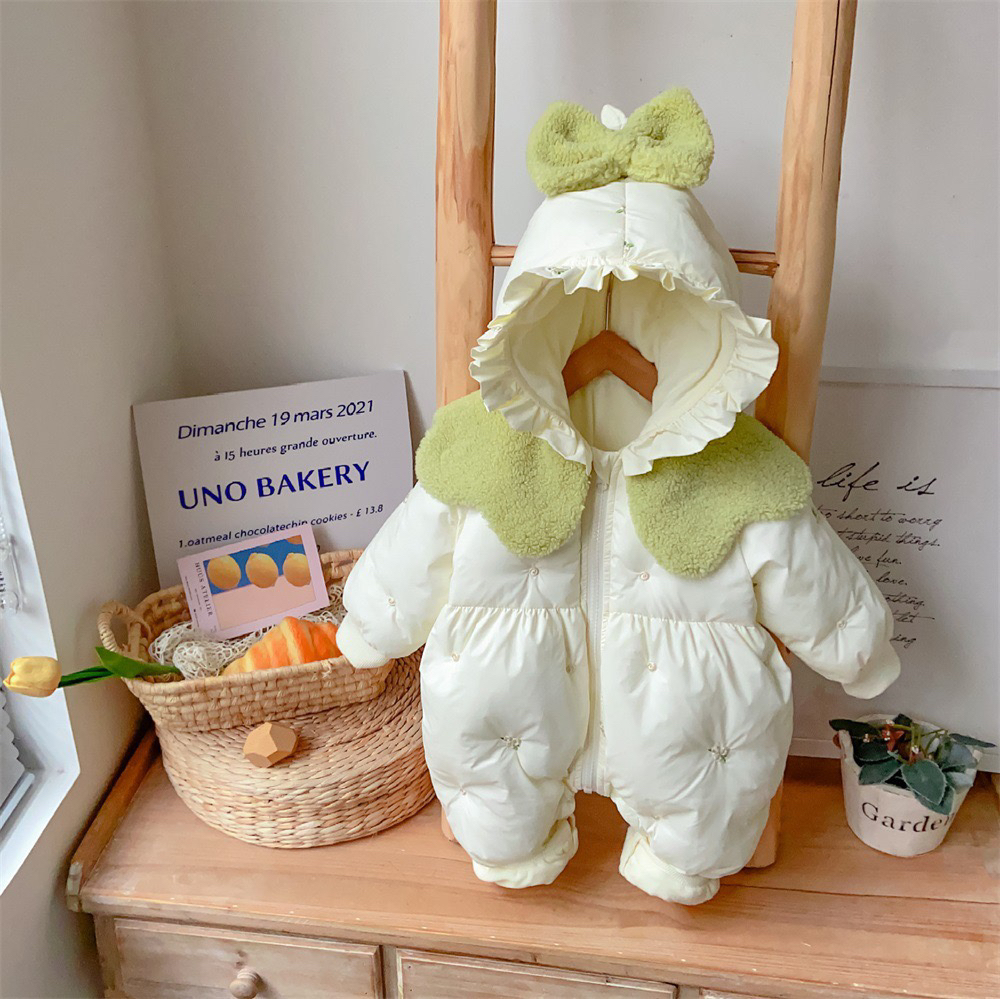 婴儿棉服冬装新生儿夹棉连体衣女宝宝可爱冬季加绒加厚棉服外出服