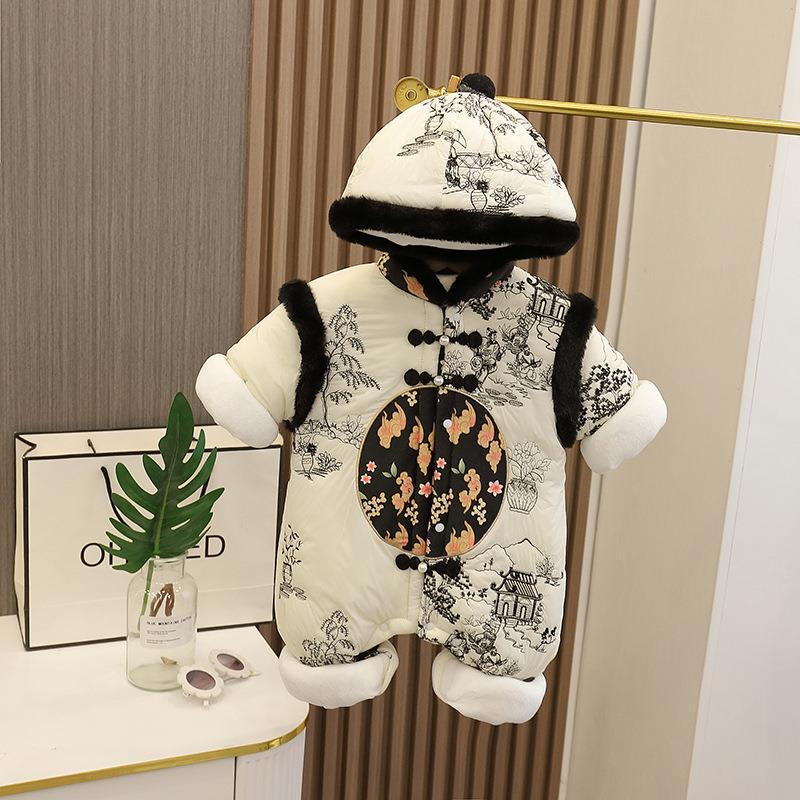 婴童冬装婴儿衣服冬季中国风拜年服女宝宝连体衣加绒冬款年服