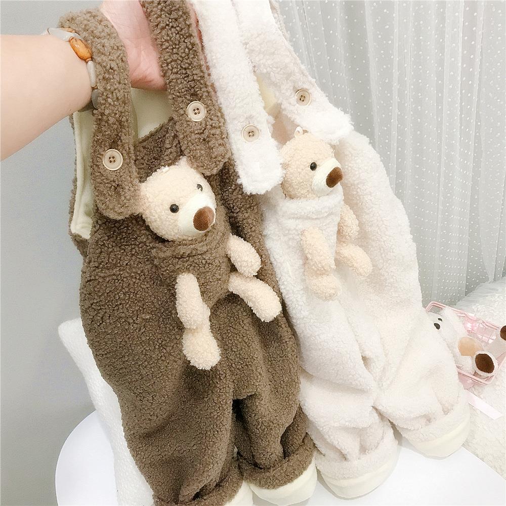 童装2023冬儿童可爱口袋熊毛毛背带裤加绒保暖长裤中性宝宝裤