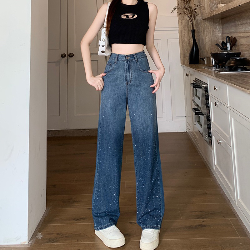 大码渐变色直筒牛仔裤女高腰显瘦拖地裤子夏季新款30258（46）