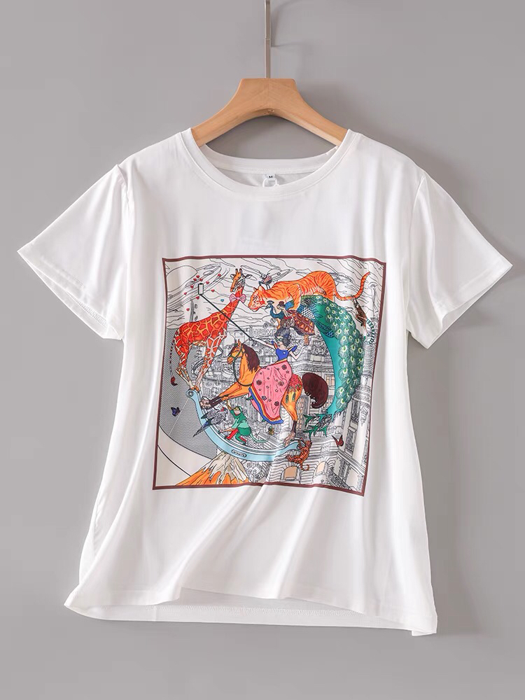 6190（006）宽松t恤显瘦女士时尚印花半袖短款