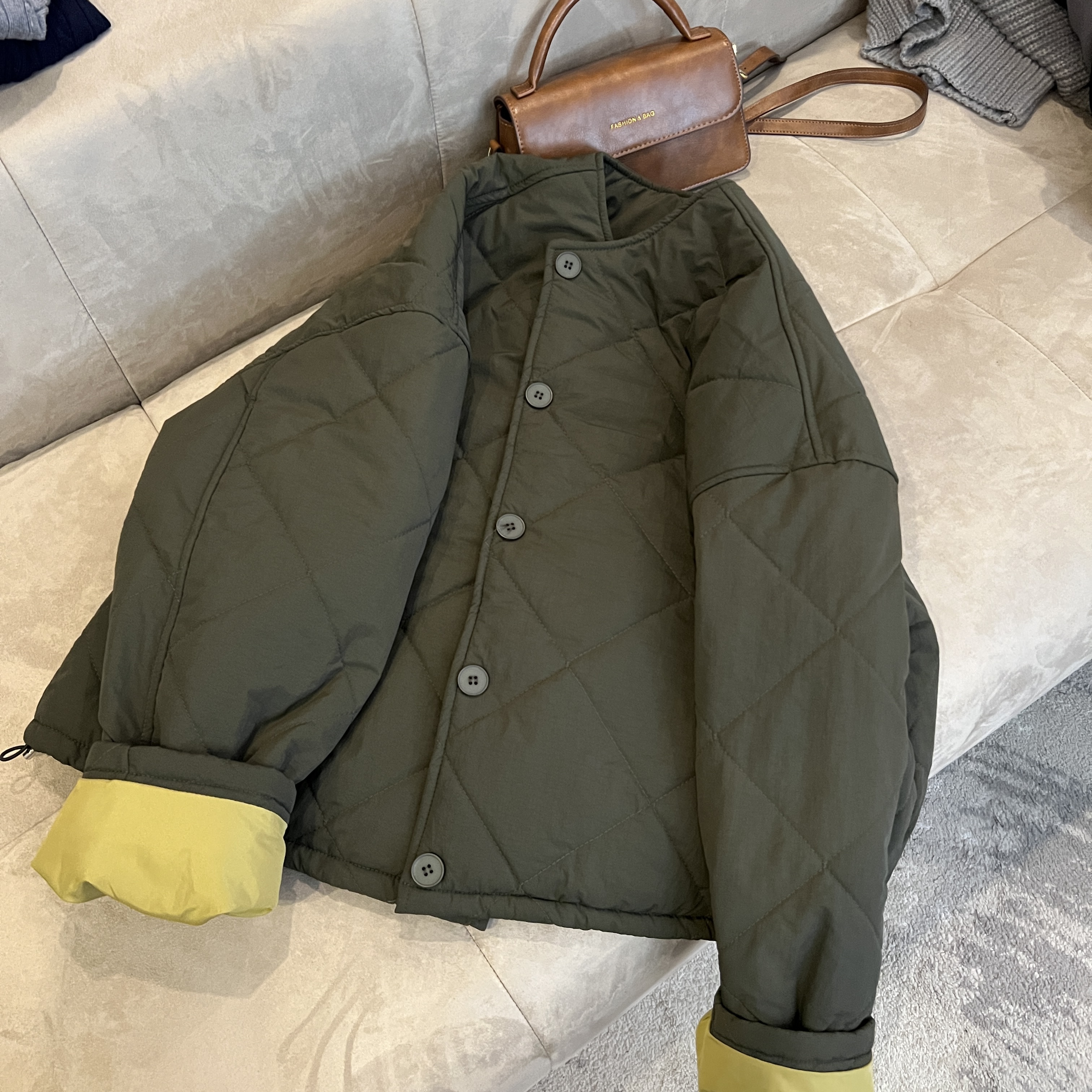 23256-小众设计感撞色加厚宽松秋冬装棉服外出新款外套