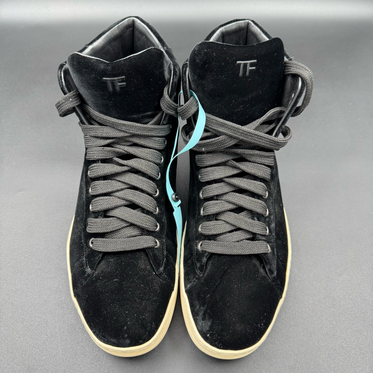 TomFord 汤姆福德 TF 黑色丝绒胶印logo高帮板鞋 44码/95新/