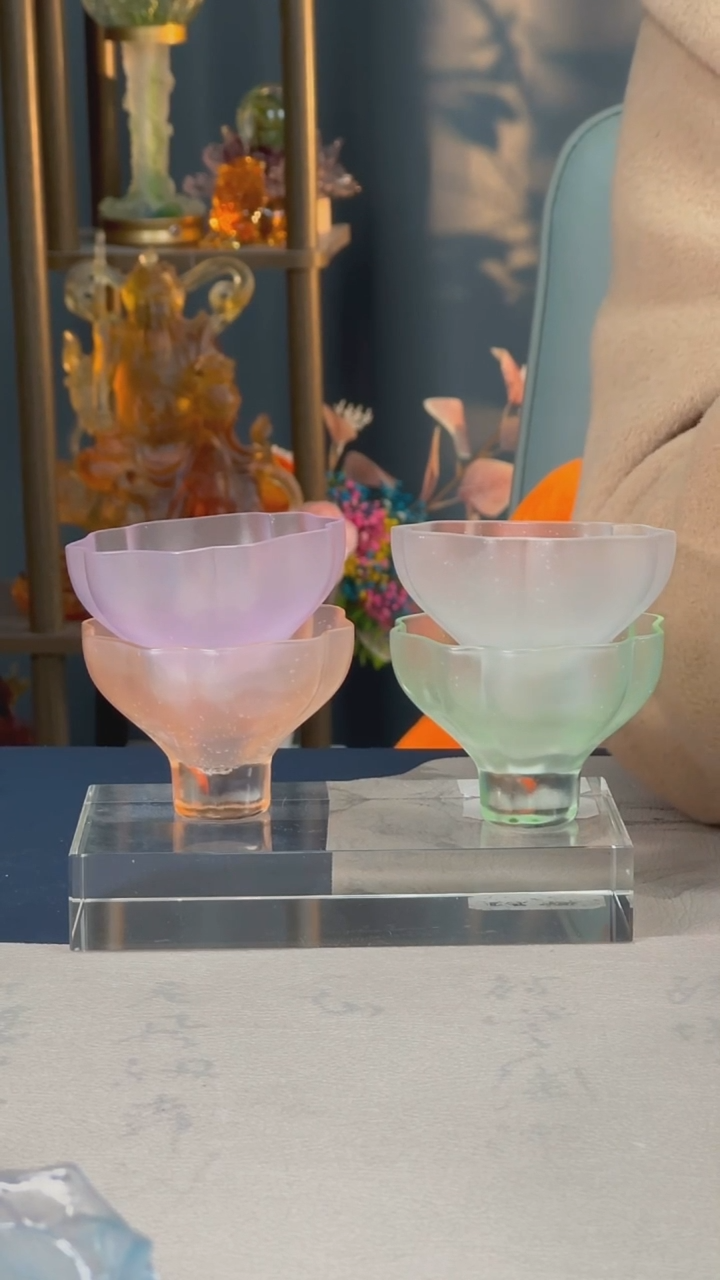 【闪购商品】琉璃古法- 高足气泡杯一对，颜色备注货随机