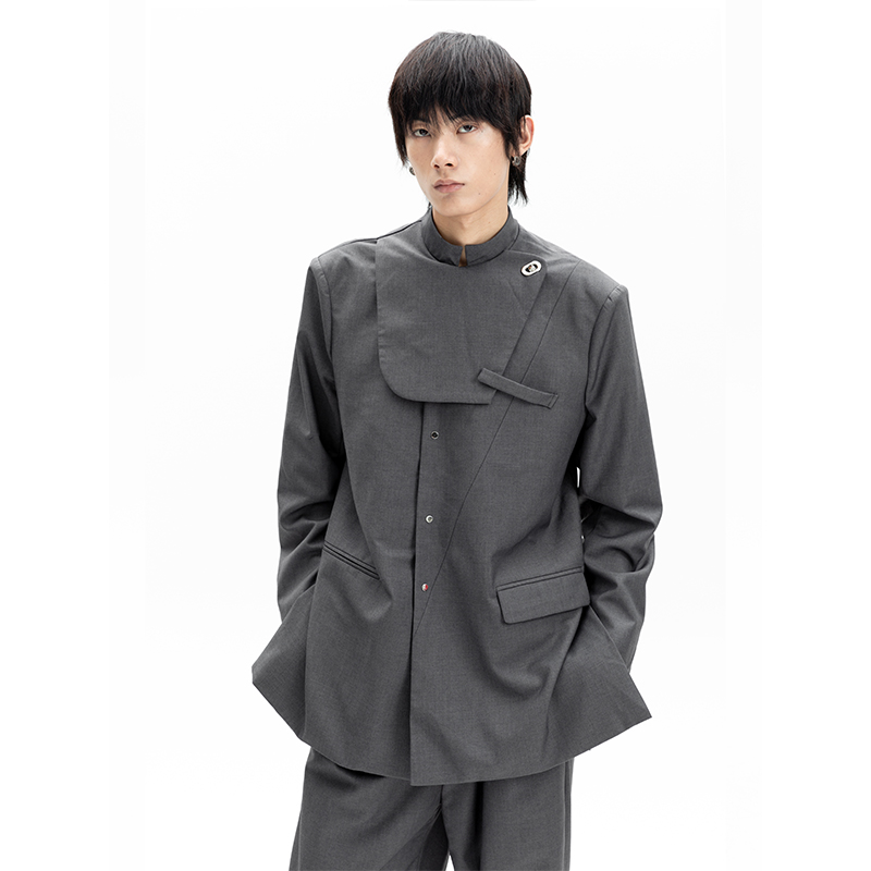 Rustynaill秋冬原创设计感新中式立领垫肩西装休闲外套中性男女